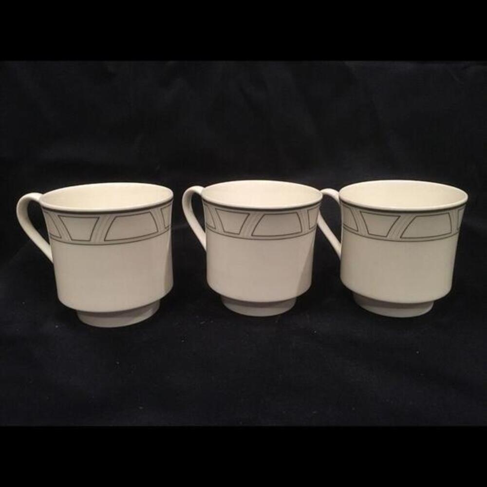 Lenox Uptown Decor ~ Set of 3 Cups ~ White & Black Fine China